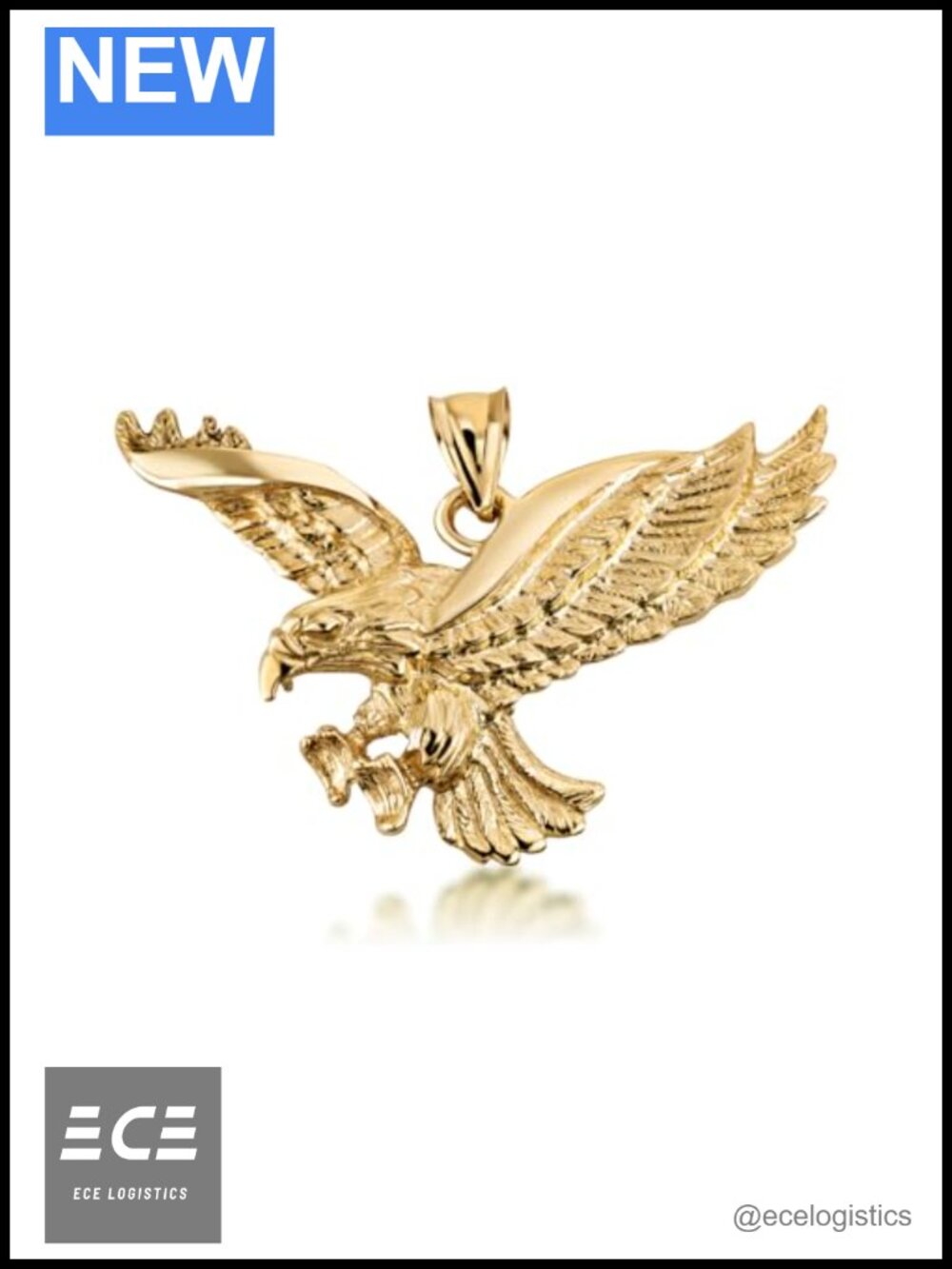 10K or 14K Solid Gold Patriotic Eagle Pendant Necklace American Eagle Charm